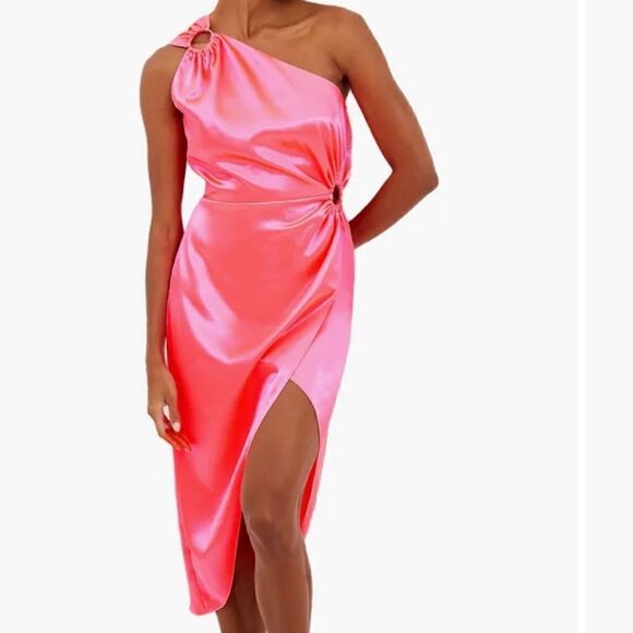 NWT FRENCH CONNECTION Hot Pink Satin Midi Dress - Picture 1 of 3